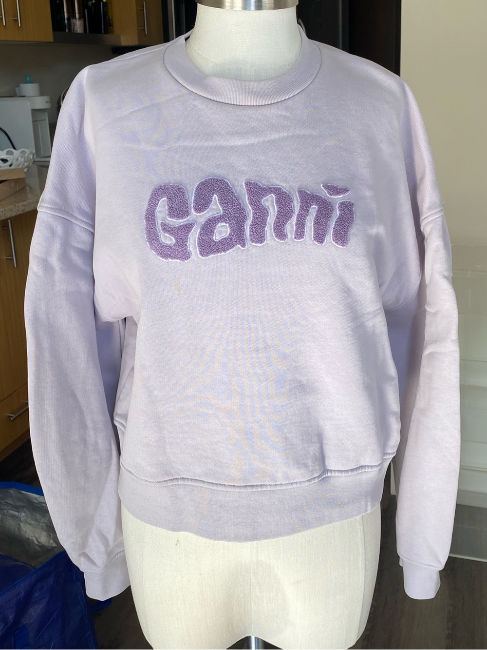 Ganni Lavender Crew Logo Sweatshirt
